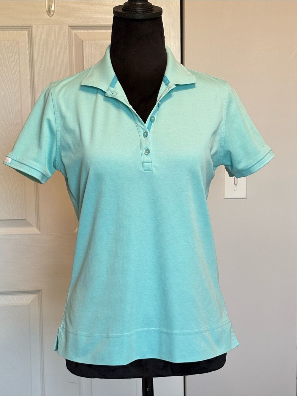 TEHAMA Nancy Haley Short-Sleeve Golf Polo Pima Cotton Aqua Blue Women's Small